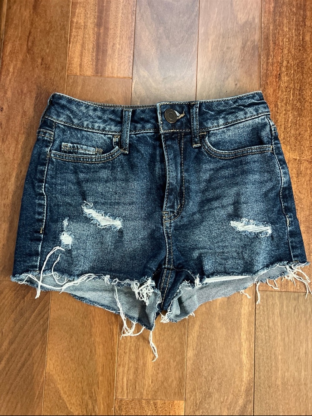 SO Dark Indigo Distressed Jean Shorts